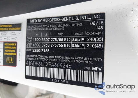 2015 Mercedes-Benz Gl 450 4Matic z USA, uszkodzony, nr VIN 4JGDF6EEXFA609246